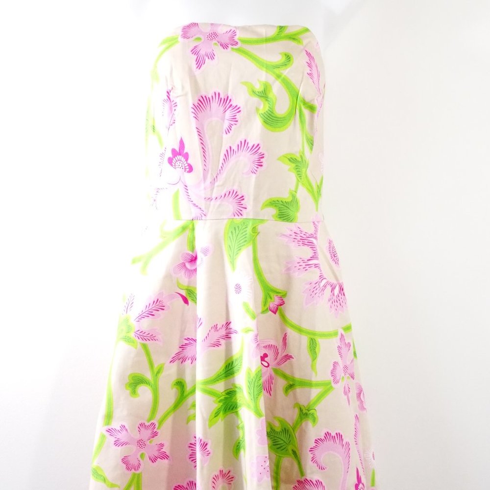 Lilly Pulitzer Beige Pink Floral Fit and Flare Sweatheart A line Dress Sz S /M